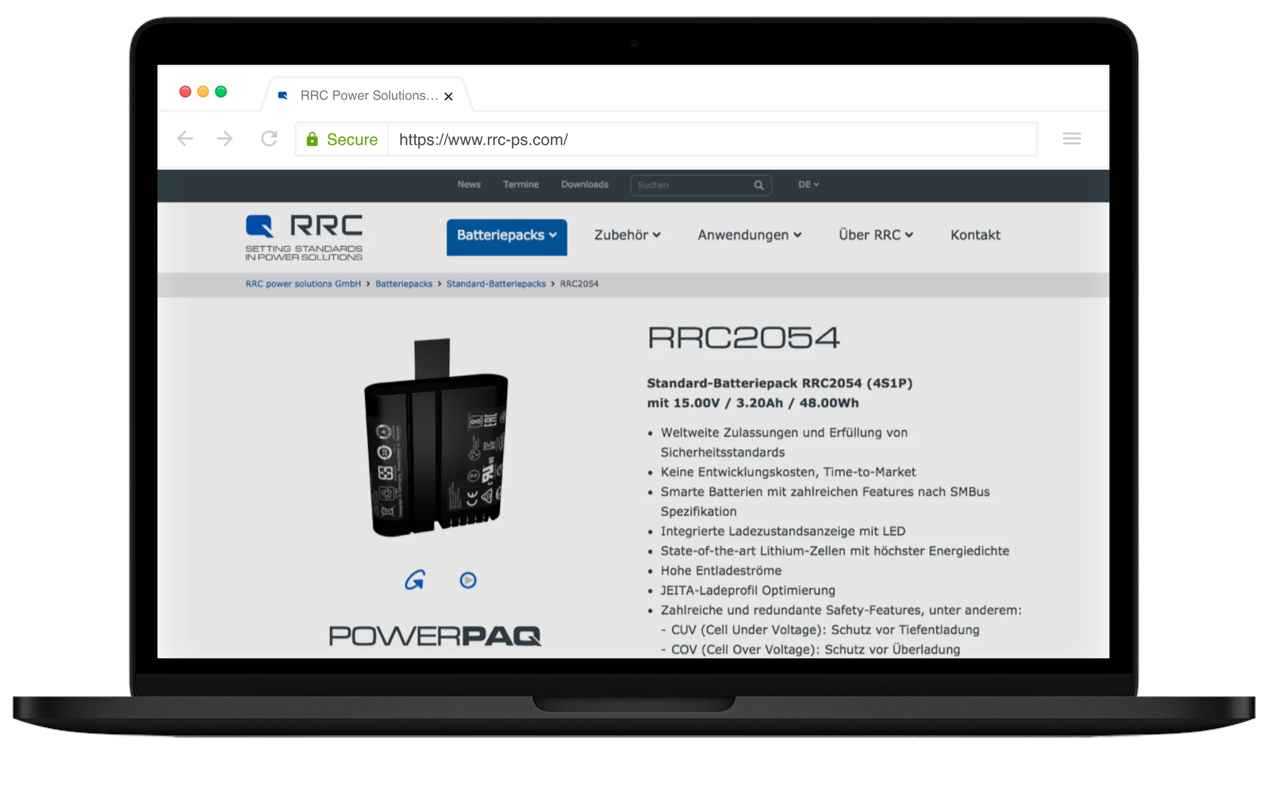 RRC power solutions Corporate Website mit dreidimensionaler Produktpräsentation
