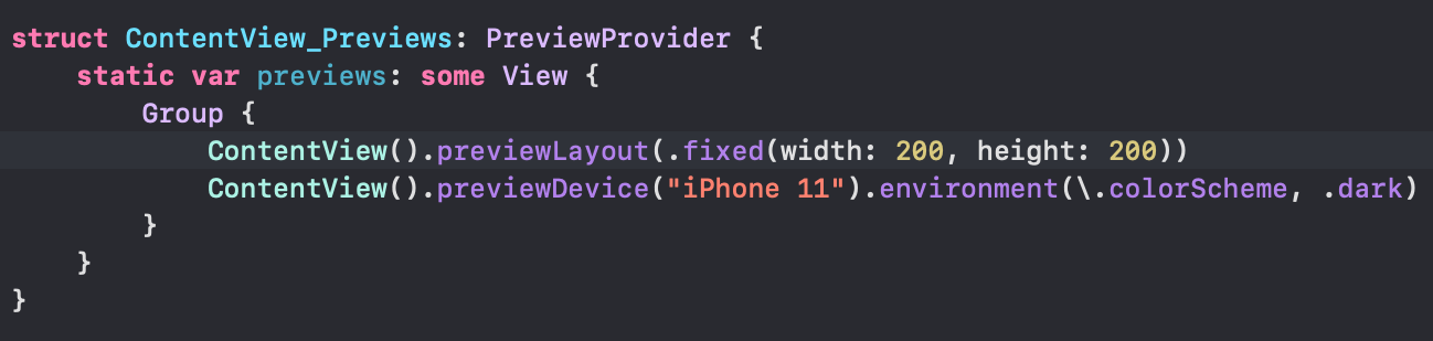 SwiftUI preview code